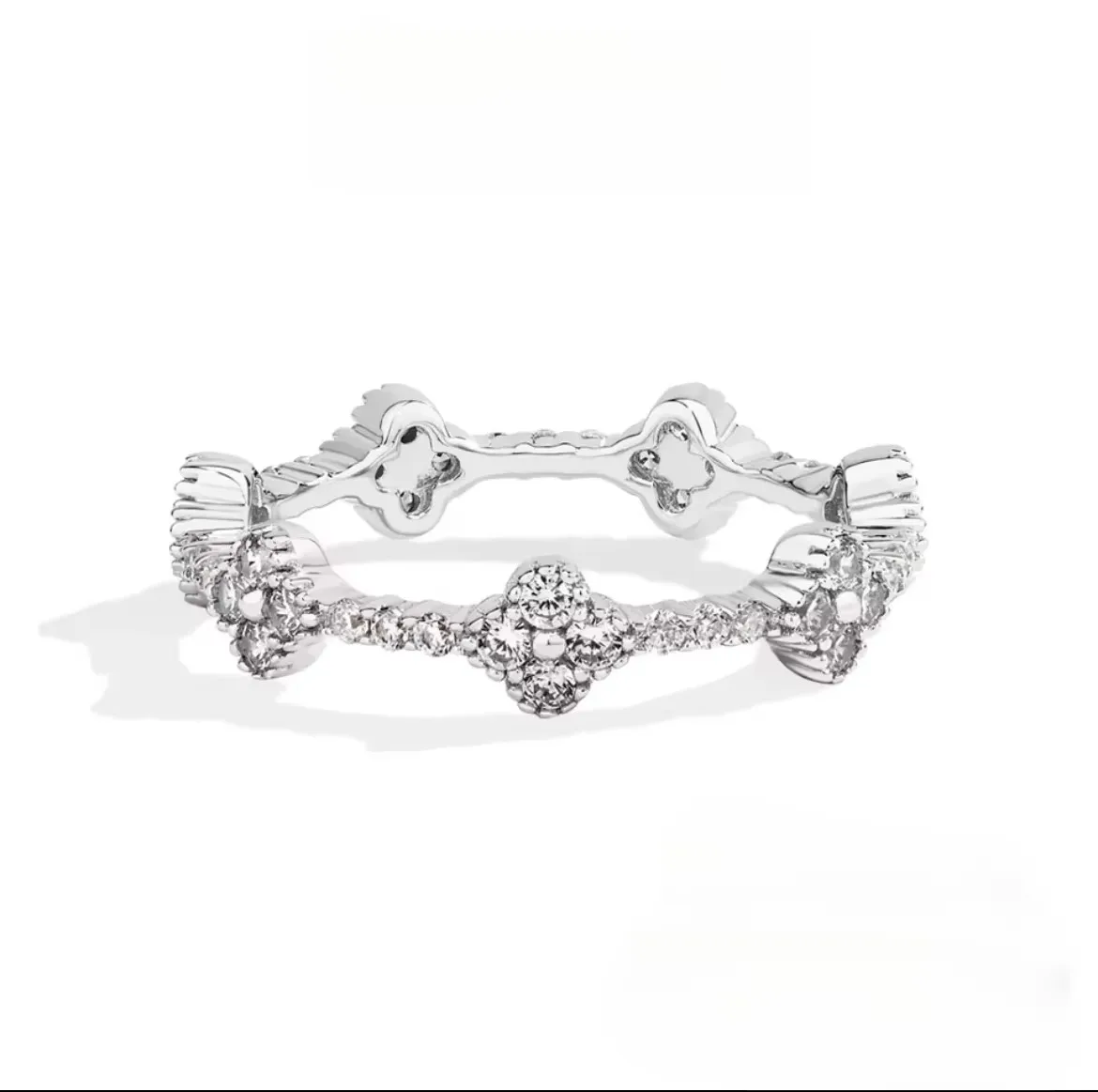 All Moissanite Four Leaf Clover GRA D VVS1 S925 Sterling Silver Ring Exquisite Stackable Engagement Fine Jewelry Gift for Women