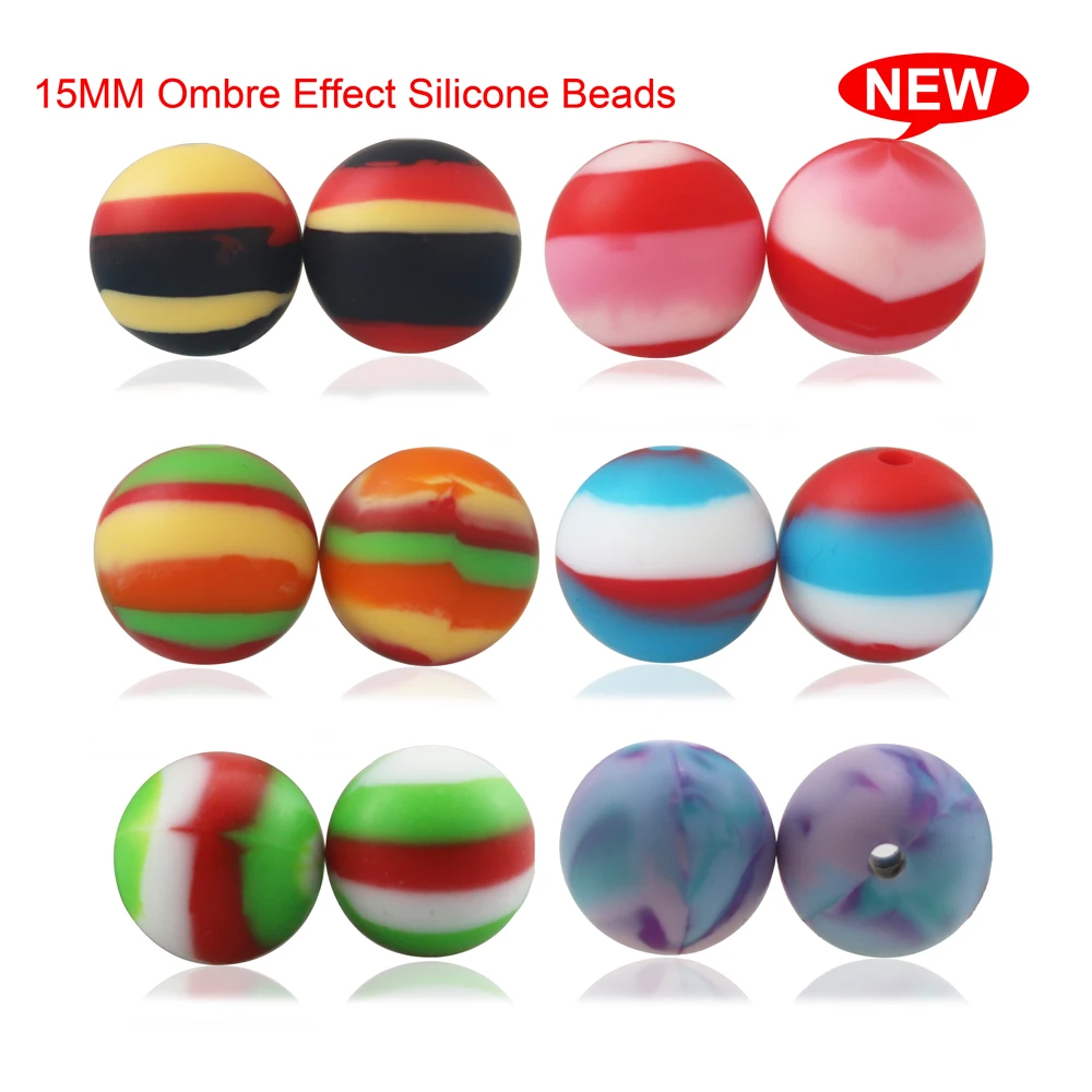 100Pcs 2024 New Ombre Effect Silicone Beads 15mm Round Colorful Rainbow Tie-dye Purple Gradient For Beaded Pen DIY Making