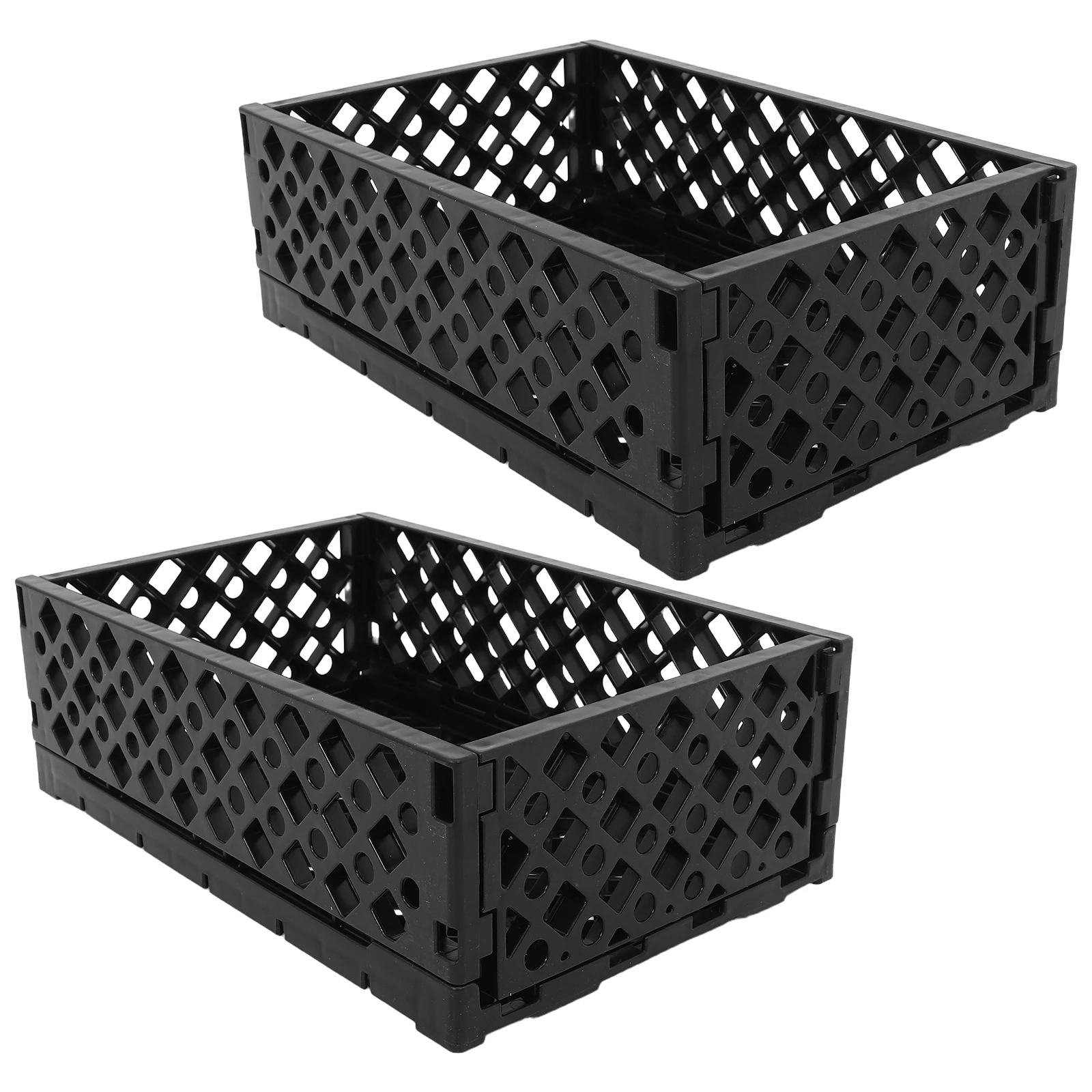 

2pcs Foldable Crates Collapsible Plastic Containers Stackable Modular Bins For Kitchen Bathroom Office Bedroom Space Saving
