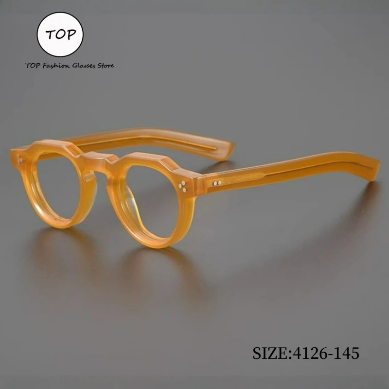 ファッション透明オレンジラウンド眼鏡フレーム男性女性レトロアセテート光学メガネ抗青色光レンズ処方