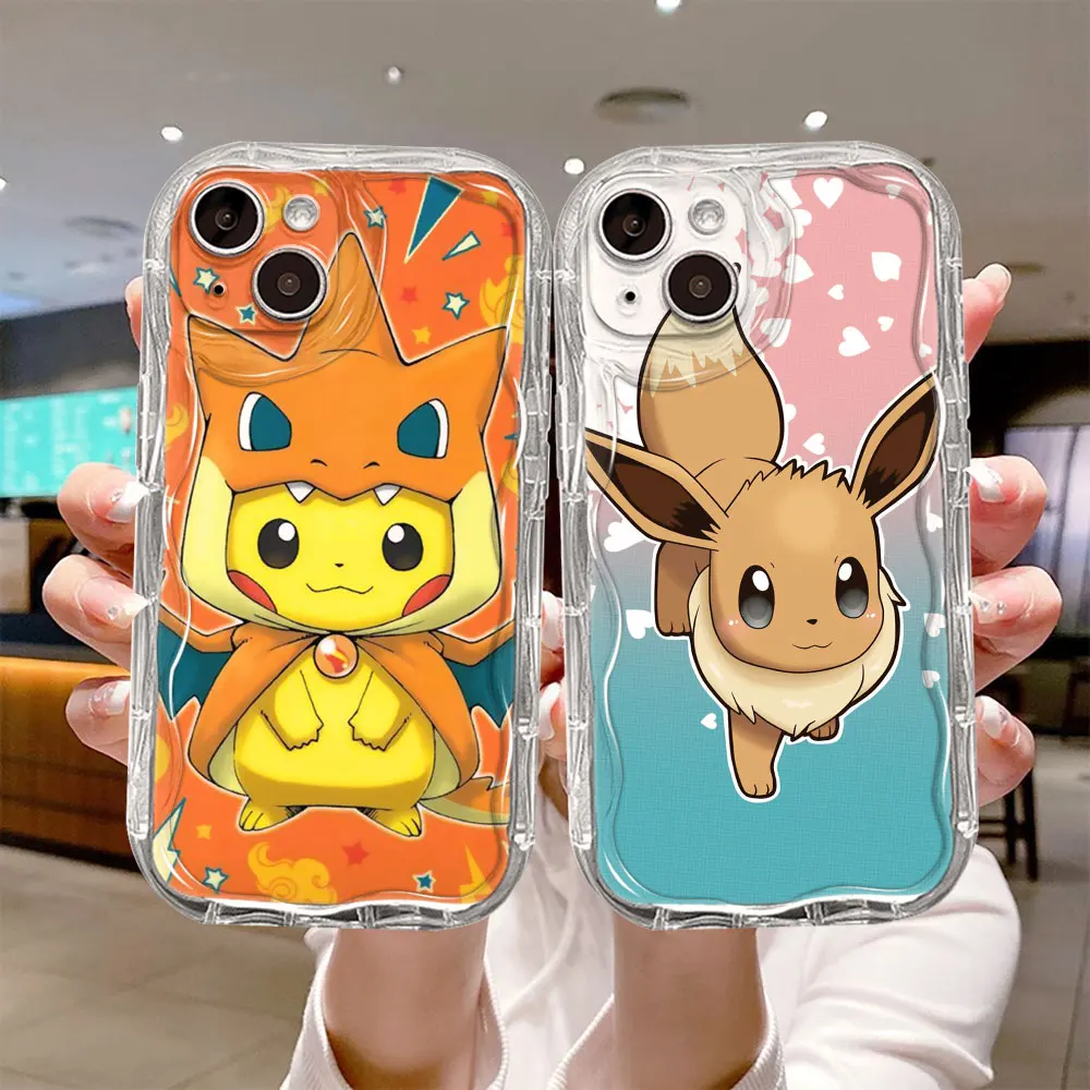 Creamy Texture Phone Case For Apple iPhone 13 15 Plus 14 Pro Max 12 Mini 11 7 8 SE XR X XS 6 Luxury Cover Cute Cartoon Pokemon