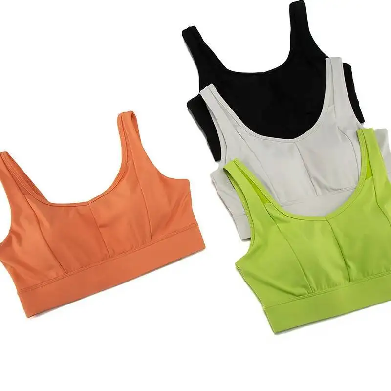 

Women Solid Color High Impact Workout Gym Bra Soft Nylon Sports Underwear With Fixed Chest Pads Female Fiess Yoga Crop Tops