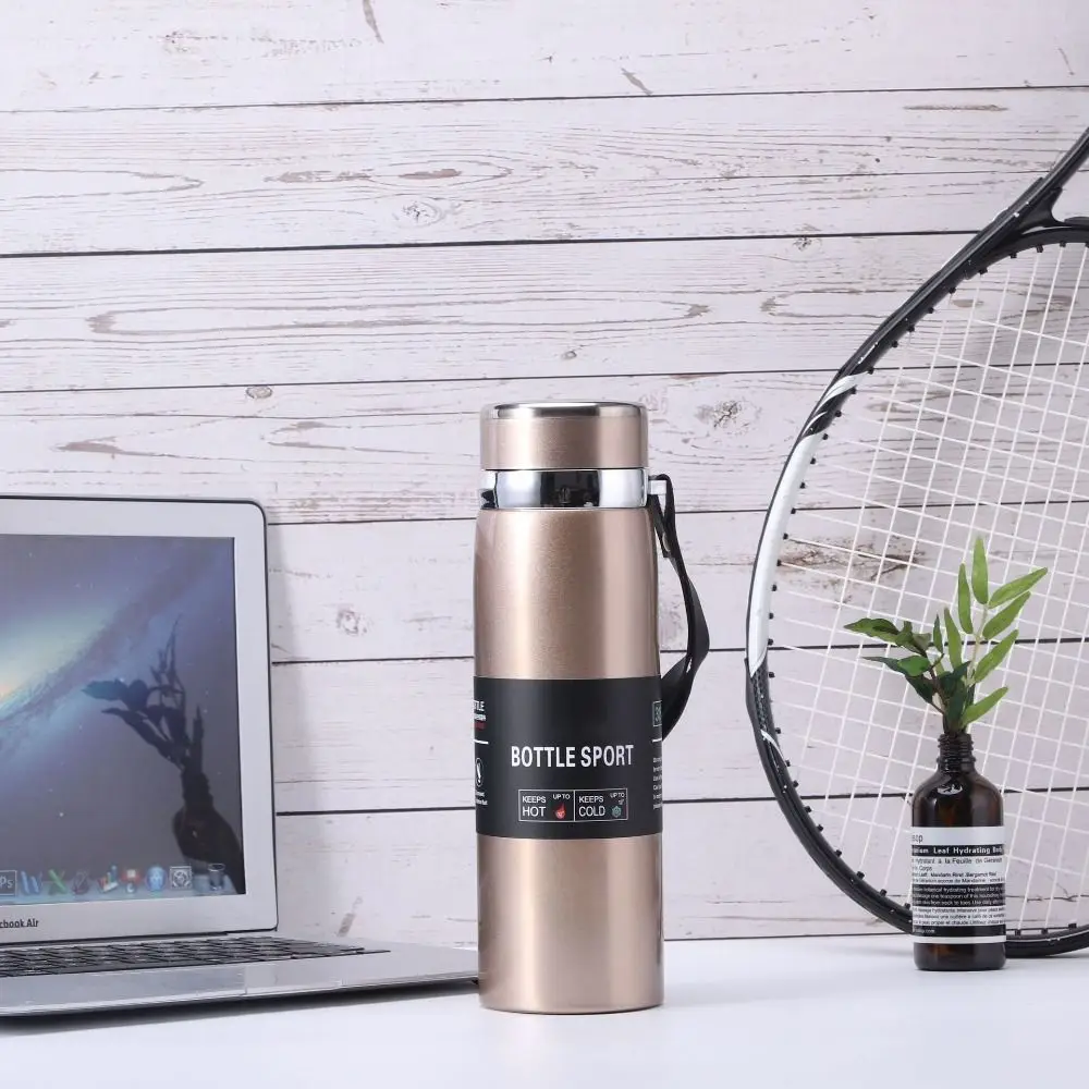 800/1000ML Thermal Water Bottle Large-capacity with Hanging Rope Vacuum Flask Double Layer Anti-slip Bottom 'Insulated Cup