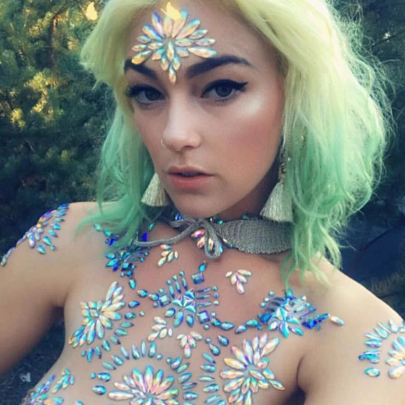 Breast Jewels Tattoo Rhinestone Chest Sticker Temporary Tattoo Glitter Breast Body Gems Tattoo Sticker Body Decor Jewel Paste