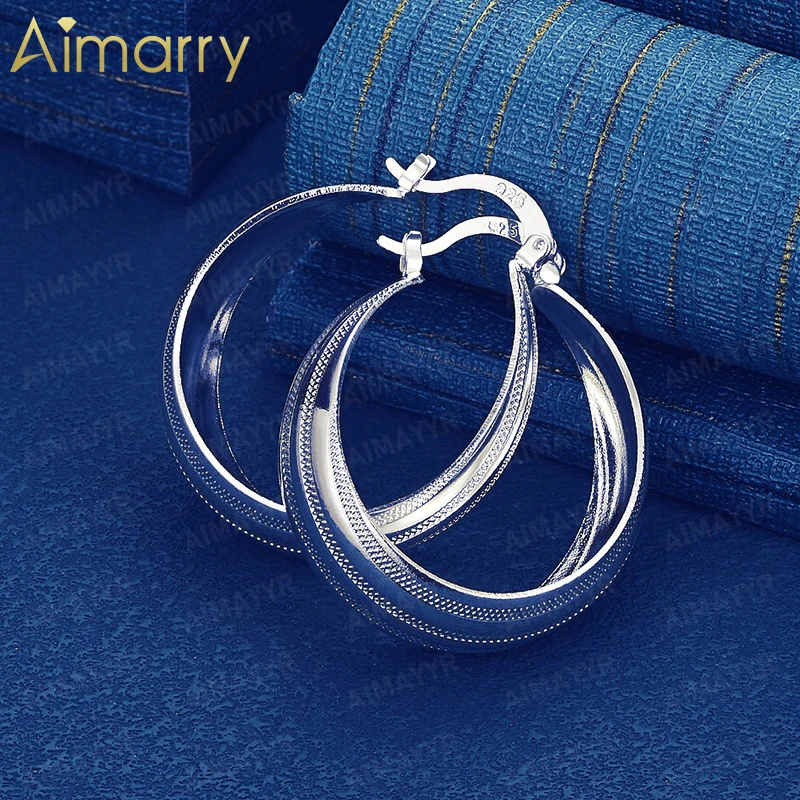 925 Sterling Silver 25mm Heavy-duty Wide Embossed Earrings for Women's Banquets and Weddings High-quality Fashion Jewelry