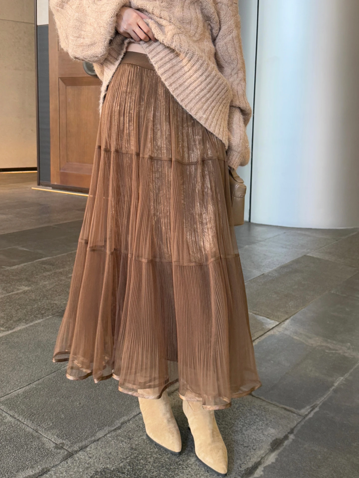 

Buleng Women's Skirt Autumn Winter Casual Sle Pleated A-Line Skirt mid Waist Design Comfortable Loose Fit Faionable
