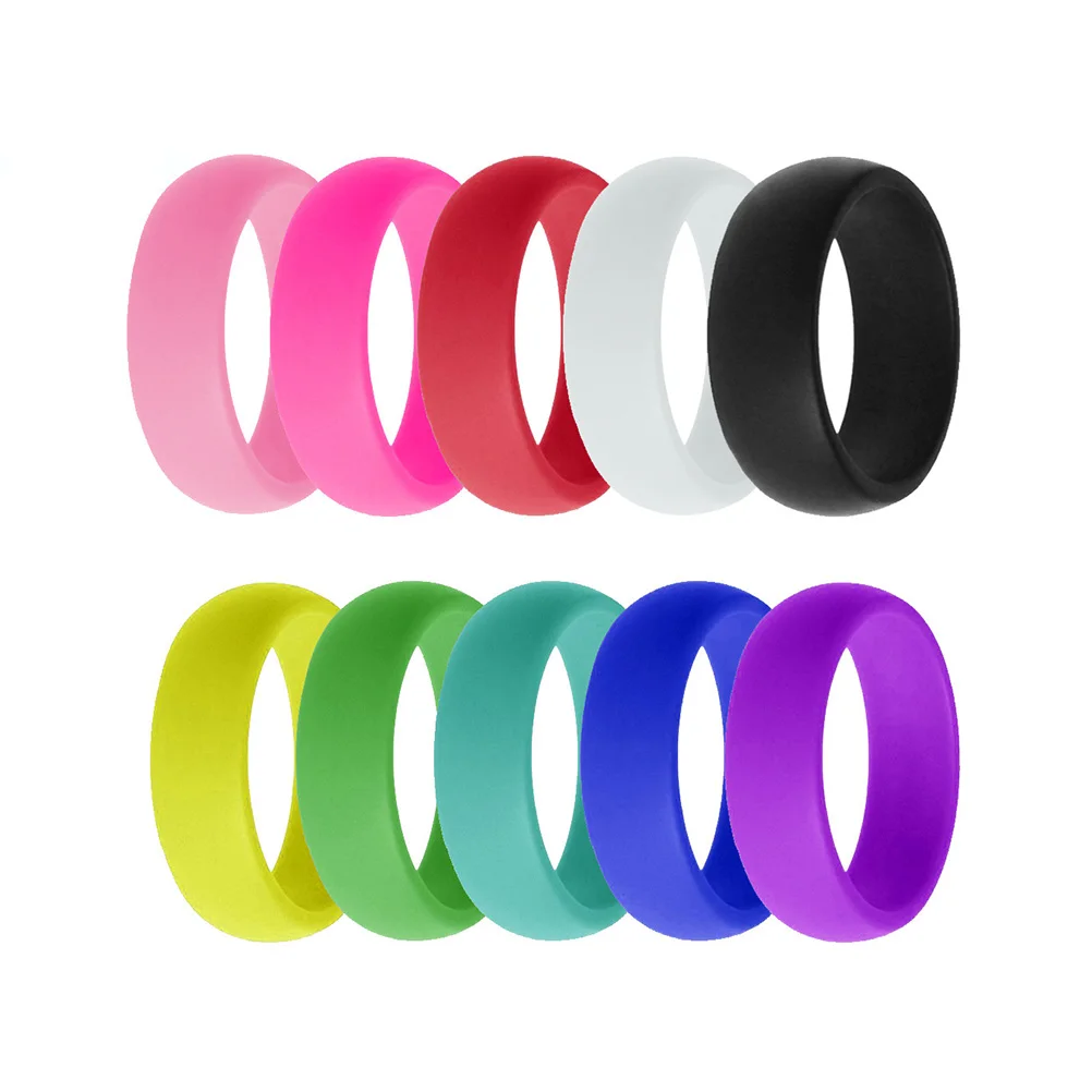 

10pcs 8mm Silicone Rings Rainbow and Candy Wedding Ring 10 Mixed Colors for Women Men 7 Number