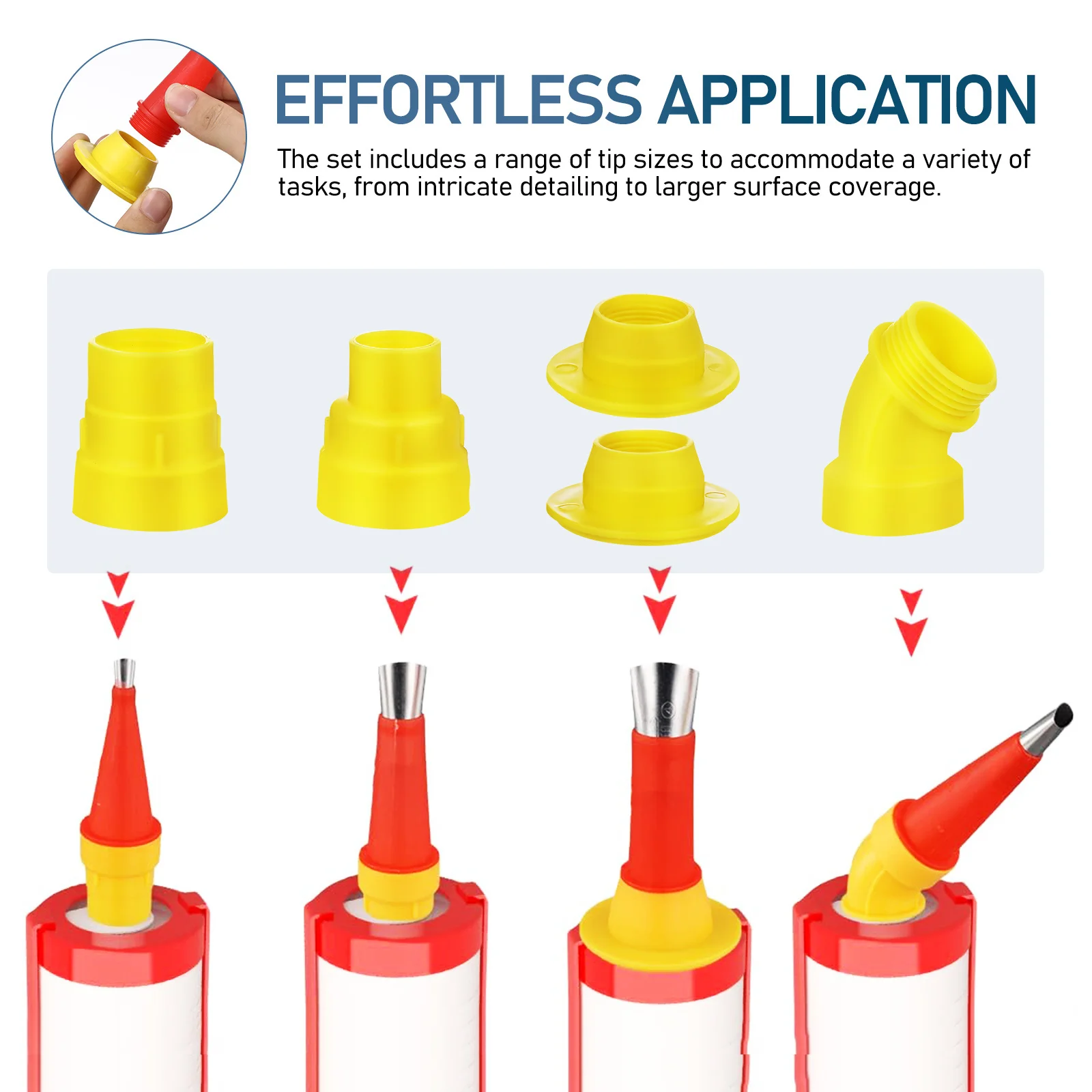 1 jeu de pointes de calfeutrage, buses de précision en acier inoxydable, Application de calfeutrage lisse, Kit applicateur d'extension de calfeutrage réutilisable