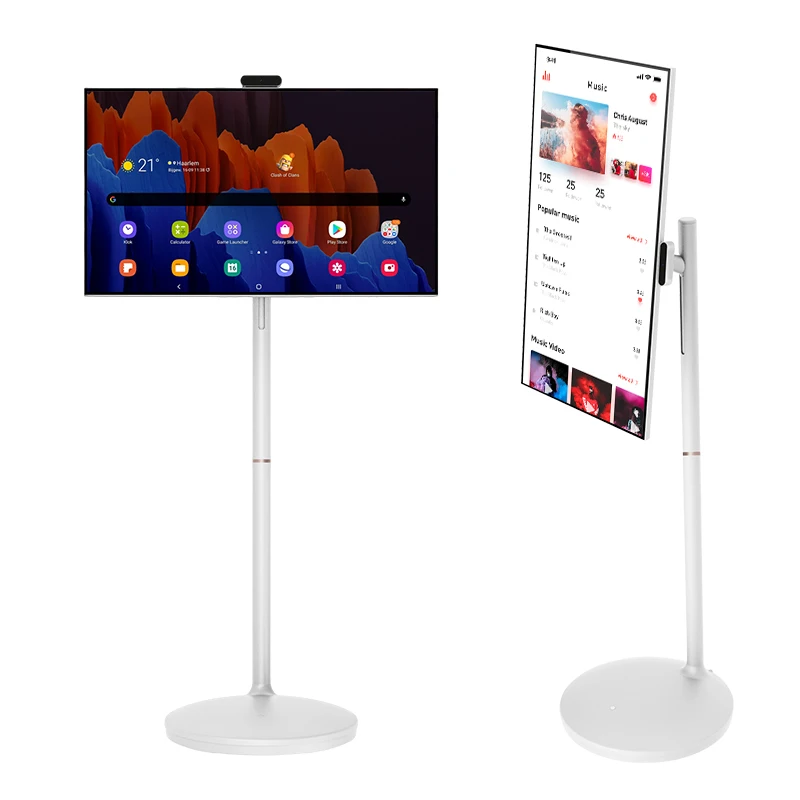 32 Inch Movable TV Capacitive  Smart Portable Full HD LED Backlit Android Display Digital Signage White Wheeled  Touch Screen