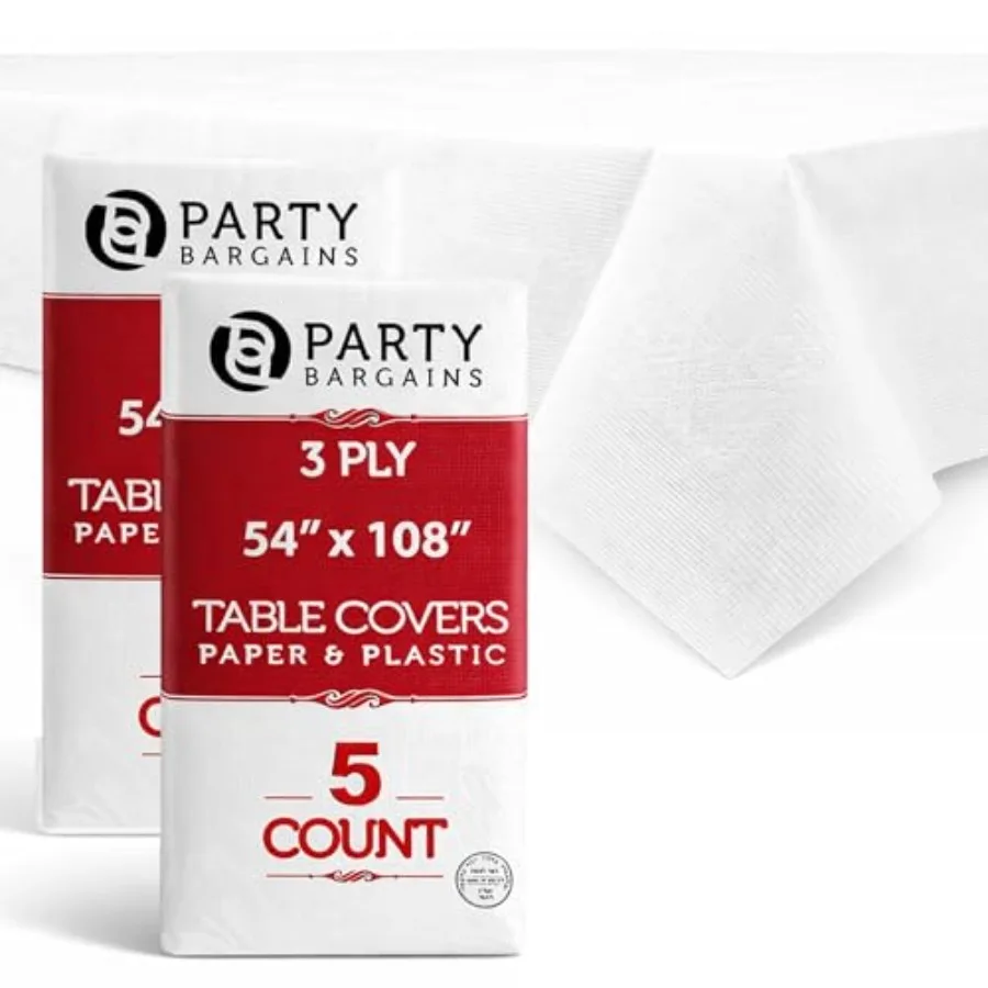 

Одноразовые скатерти 54 x 108 дюймов, белые, 3-слойные, из бумаги и пластика, устойчивые к протеканию, для вечеринок, 10 штук в упаковке