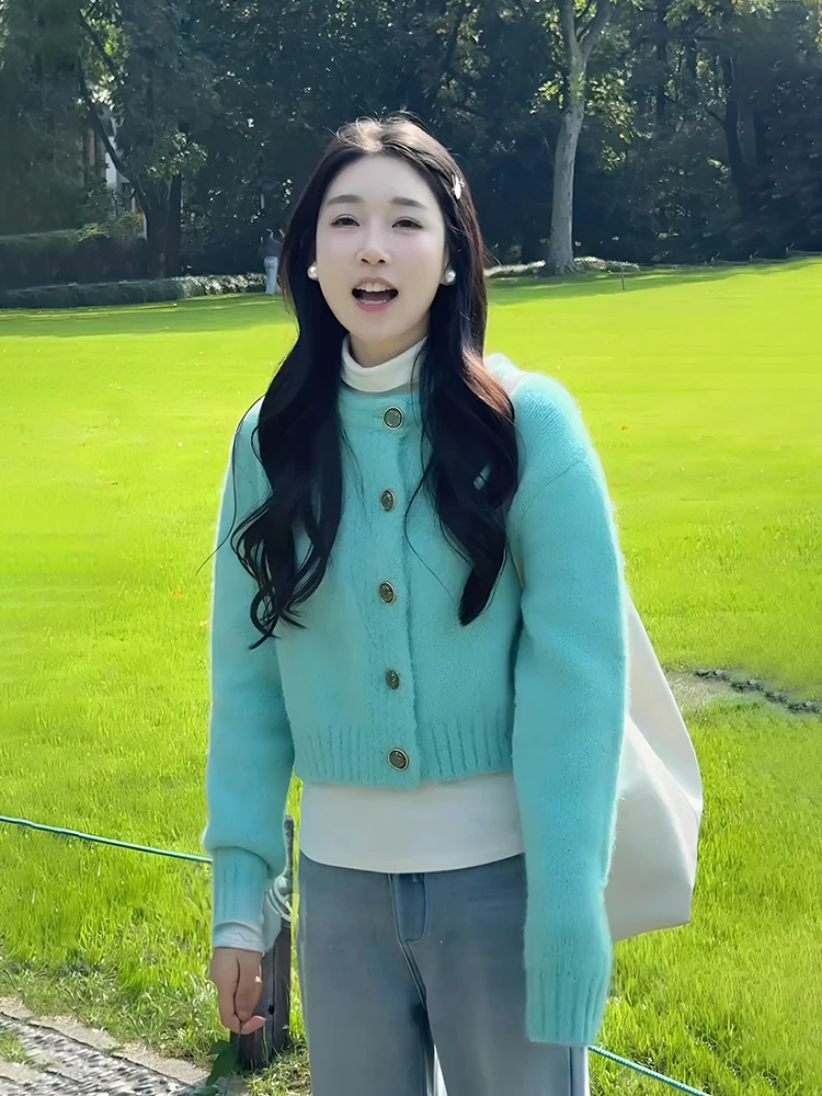 

OUDOEE American Thiened Women's Knitted Sweater Retro Design Sensation High-End Feel Casual Sle Long Sve Coat