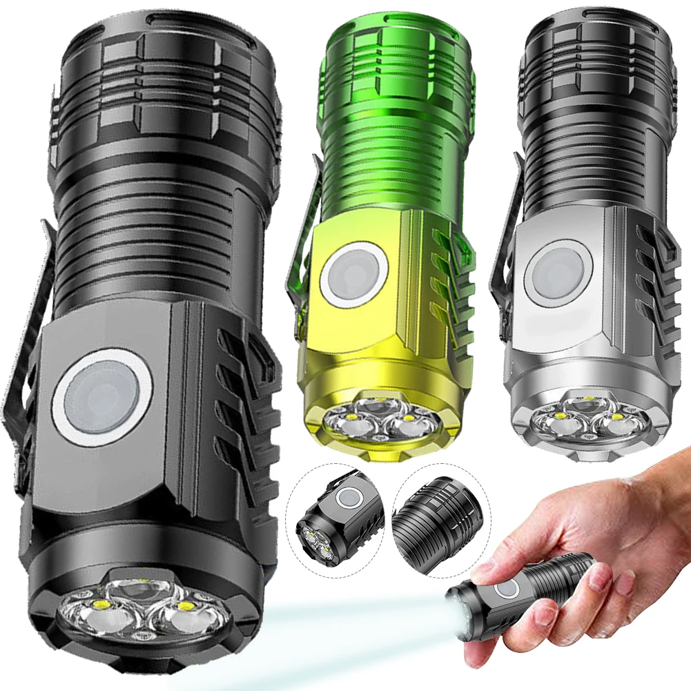 

Powerful LED Flashlight 3 Eyes Emergency Spotlights USB Charging Portable Working Torch for Outdoor Camping Fishing