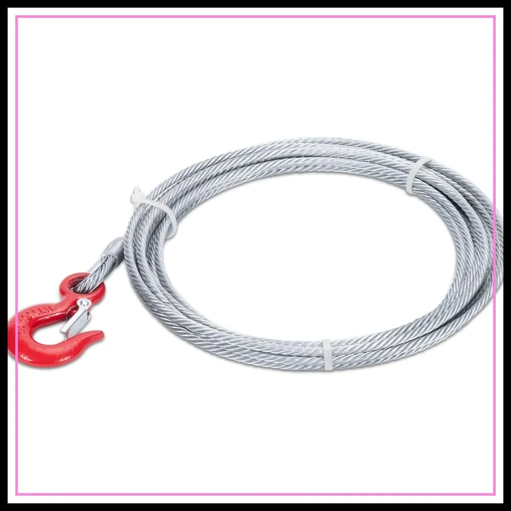 

1/4" x 50' Steel Winch Cable, 8750 Lbs Breaking Strength, 7x19 Strand Core Towing Rope with Safety Hook