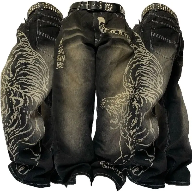 

2025 Faion Oversized Pattern Printed Baggy Jeans Men's Loose Fit Casual Sle Elastic Waist PU Fabric Winter Collection
