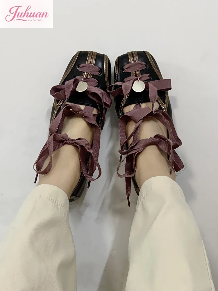 

Нишевые туфли в римском стиле с перекрестным ремешком и бантом Мэри Джейн на плоской подошве, туфли для боулинга, кожаная мягкая подошва, повседневные универсальные женские туфли в стиле ретро