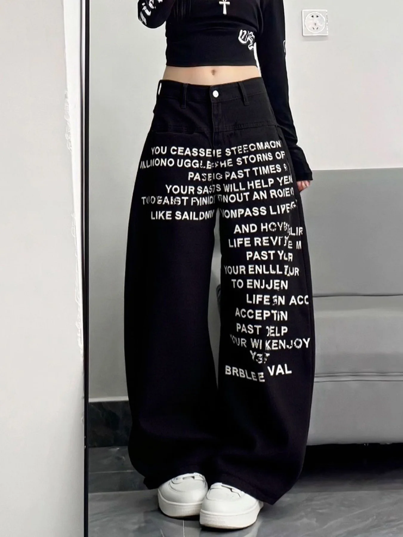 Y2K Pattern Letter Jeans Unisex Vintage Wide Leg Streetwear Gothic Harajuku Hip Hop Pants American Casual Fashion Denim Trousers