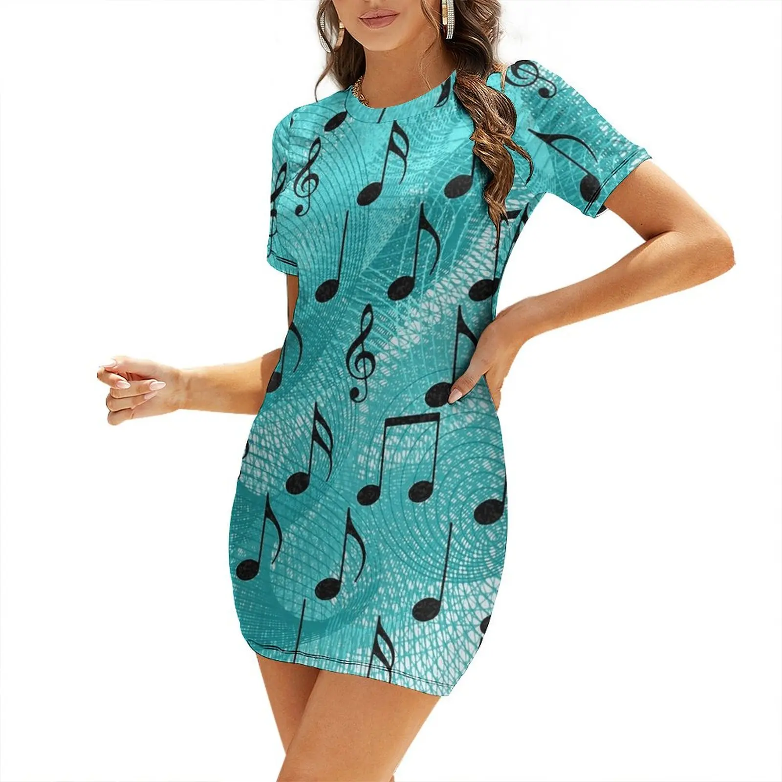 

Music notes Short-Sleeved Dress dress for woman women's summer clothing 2025 sensual sexy dress for women womans clothing