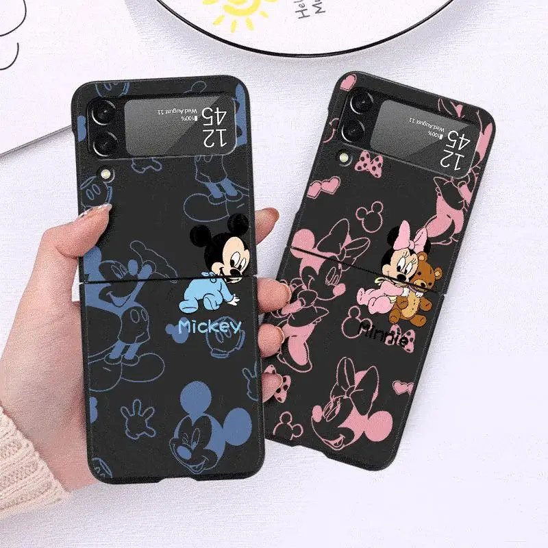 Case for Samsung Galaxy Z Flip 4 3 5 5G Flip Shockproof Capa 6.7 Inches Hard PC ZFlip 4 Phone Cover Disney Pink Minnie Mickey