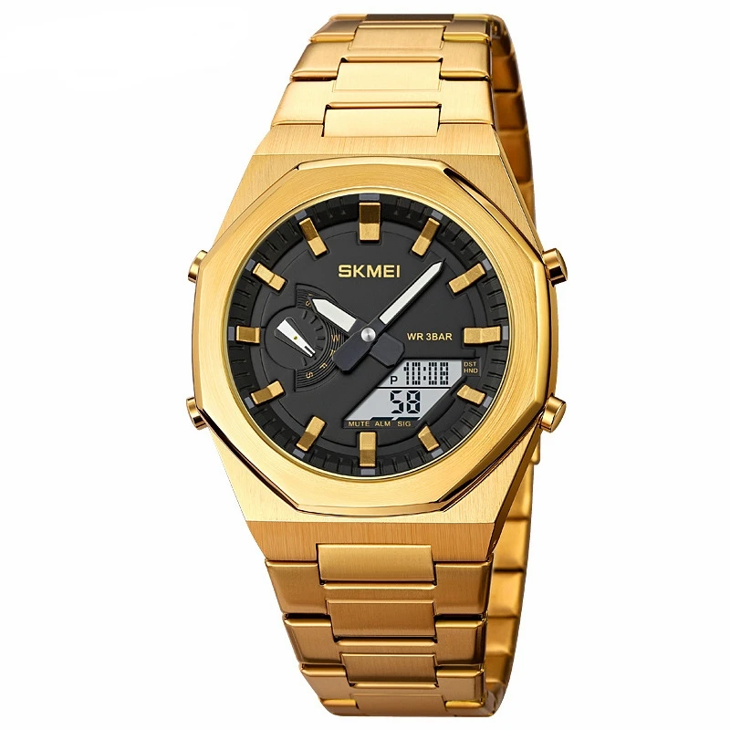 Men Hexagon Watch Patchwork Gold Color Watches Business Watch metal quartz wristwatch