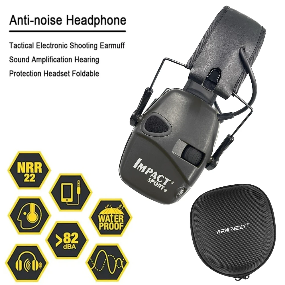 New Impact Sport Tactical Electronic Shooting Earmuff Outdoor Sound Amplification Hearing Protection Headset Foldable With Case