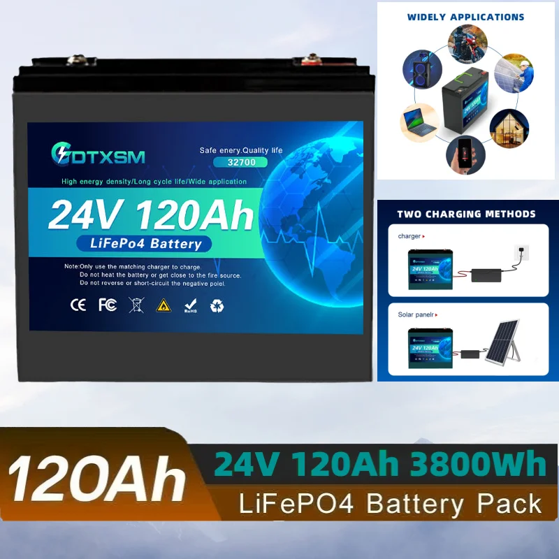 

LiFePO4 32700 24V 120AH battery has a built-in 100msrv rechargeable Ferrous lithium phosphate solar off-grid battery.
