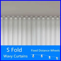 S Fold Wavy Curtains Super Soft Snow Pure White Window Tulle Wave Curtains for Living Room Big Chiffon Sheer Voile Bedroom