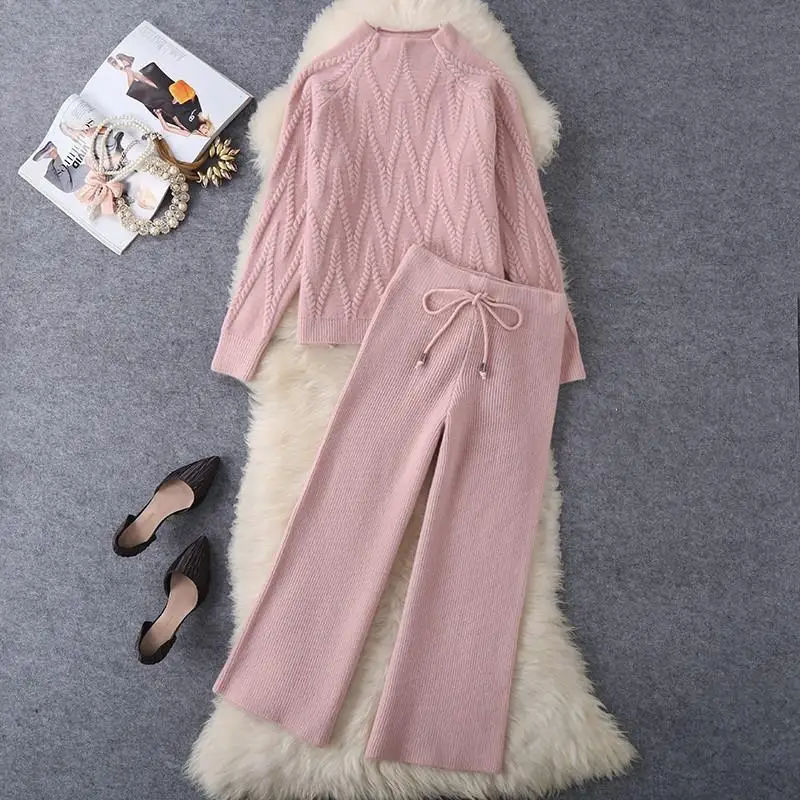 

Set of socialite knitted yarn wide leg pants, two-piece set, children's clothing