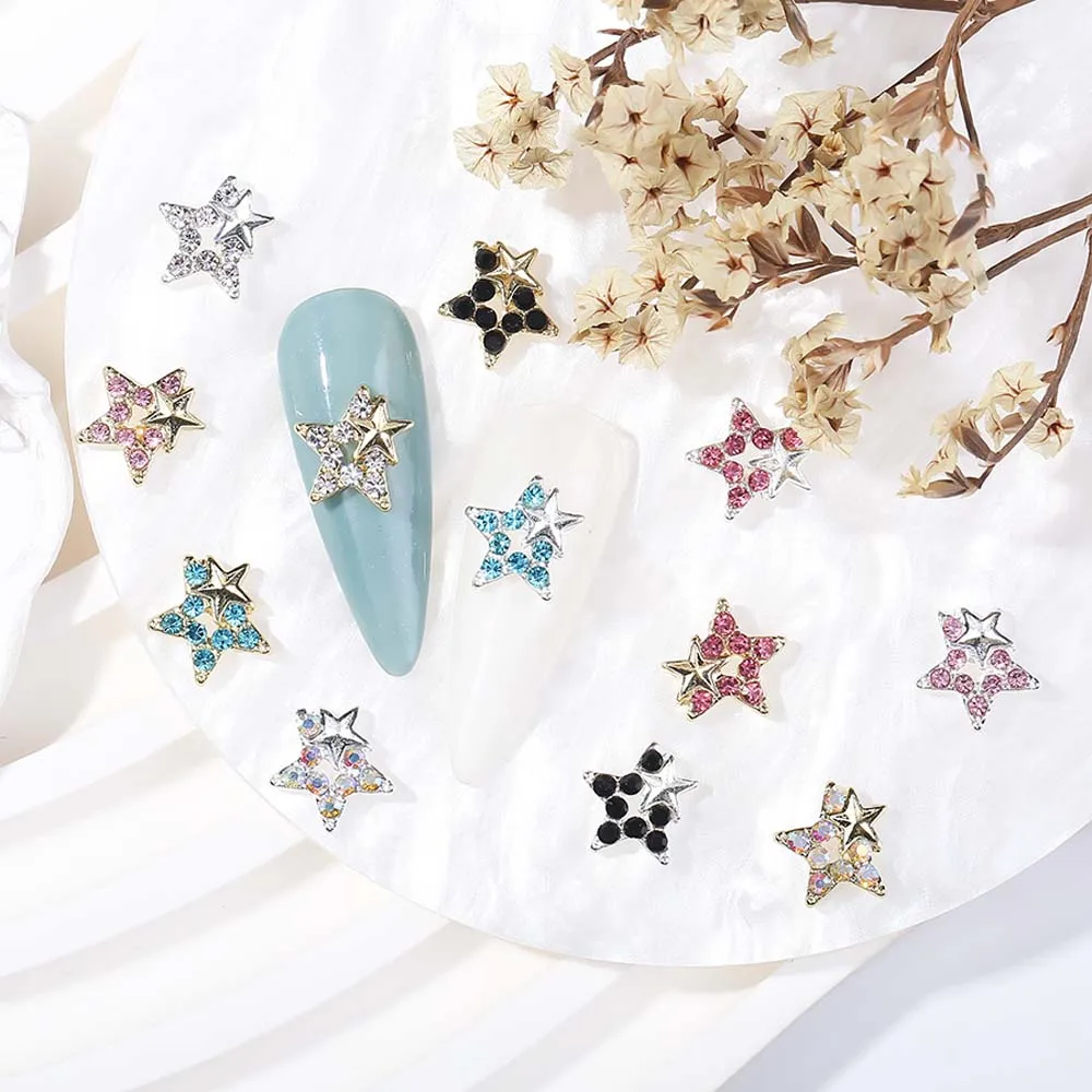 10Pcs Hollow Star Nail Art Charm 3D Alloy Sparkling Five-Pointed-Star   Crystal Diamond Nail Decoration DIY Manicure Accessories