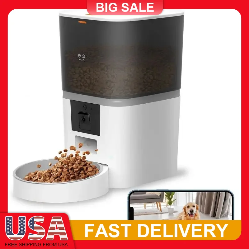 

6L Smart Pet Feeder with Camera Auto Dispenser Night Vision 2 Way Audio WiFi Alexa Google Home Compatible Removable Bowl