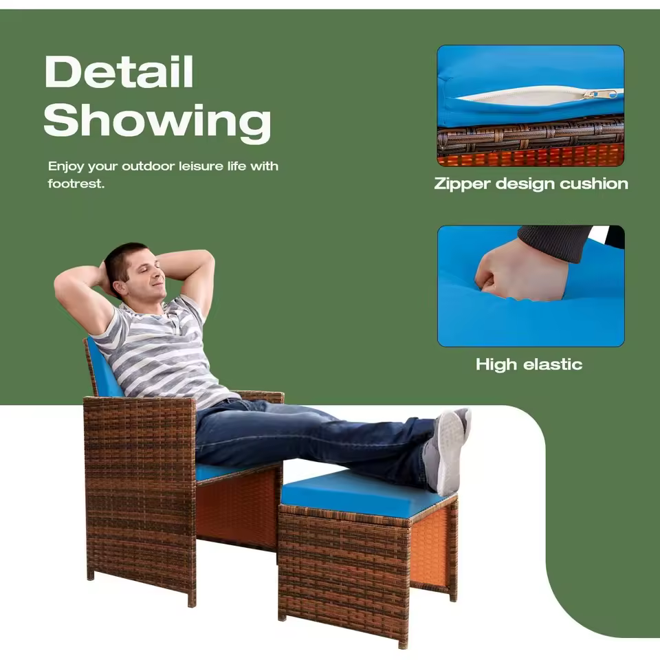 4 Pieces Patio Wicker Furniture Set Outdoor Patio Chairs with Ottomans All Weather Cushioned Chairs Balcony Porch Furniture - AliExpress 