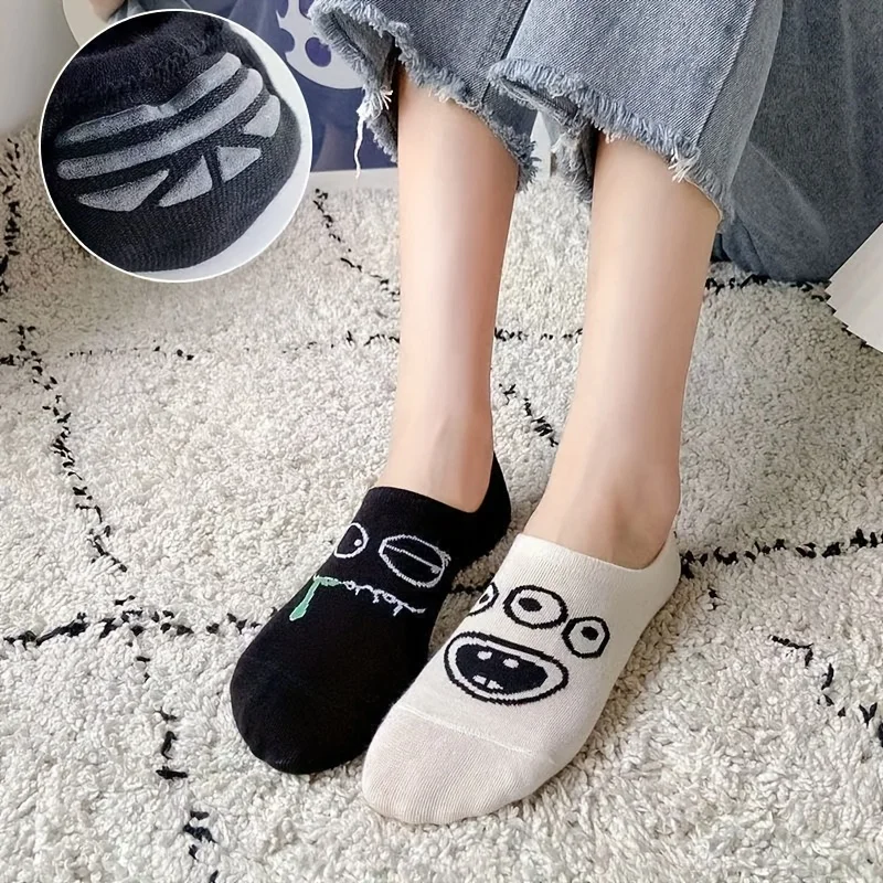 5 أزواج من الجوارب النسائية ذات القارب المضحك الكرتونية، جوارب صيفية رقيقة غير مرئية ذات فم ضحل، جوارب قصيرة لطيفة