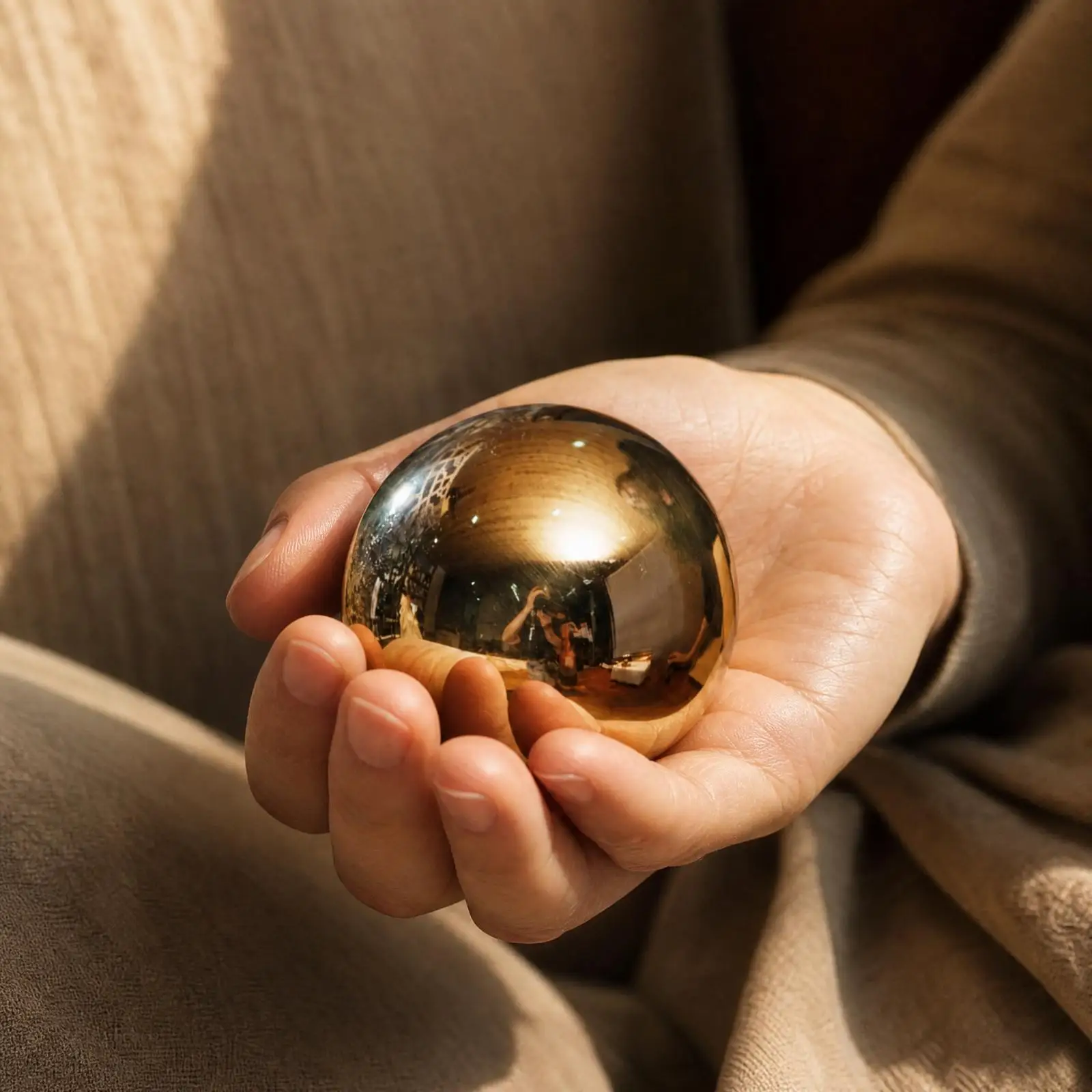 Copper Hand Exercise Ball Polished Metal Solid Copper Palm Massage Ball Baoding Balls Tactile Smooth for Self-Care Routine