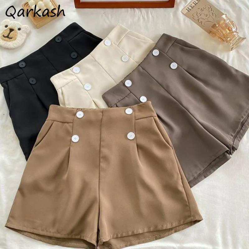 

Wide Leg Shorts Women Casual Baggy Summer Temper Korean Style Button Personality Teens Classic High Waist All-match Streetwear