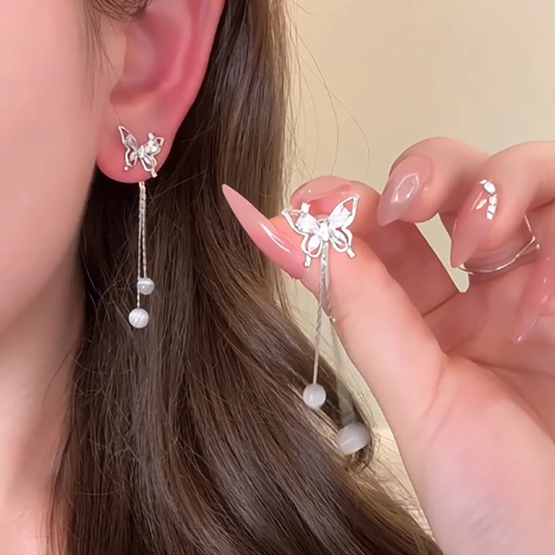 ^1Pair Luxury Advanced Sense Butterfly Long Tassels Earrings For Women Girls Exquisite Fashion Butterfly Earrings Jewelry Gifts.