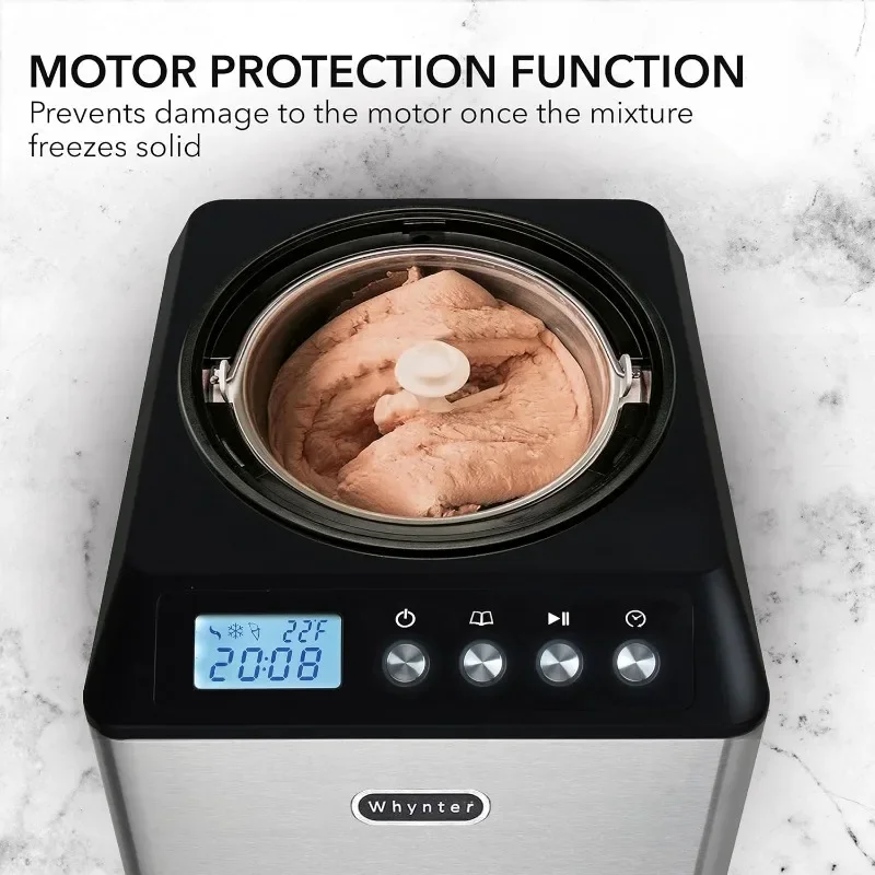 Whynter-Machine à crème glacée automatique, 2.1 qt, verticale, avec compresseur intégré, affichage numérique LCD et minuterie