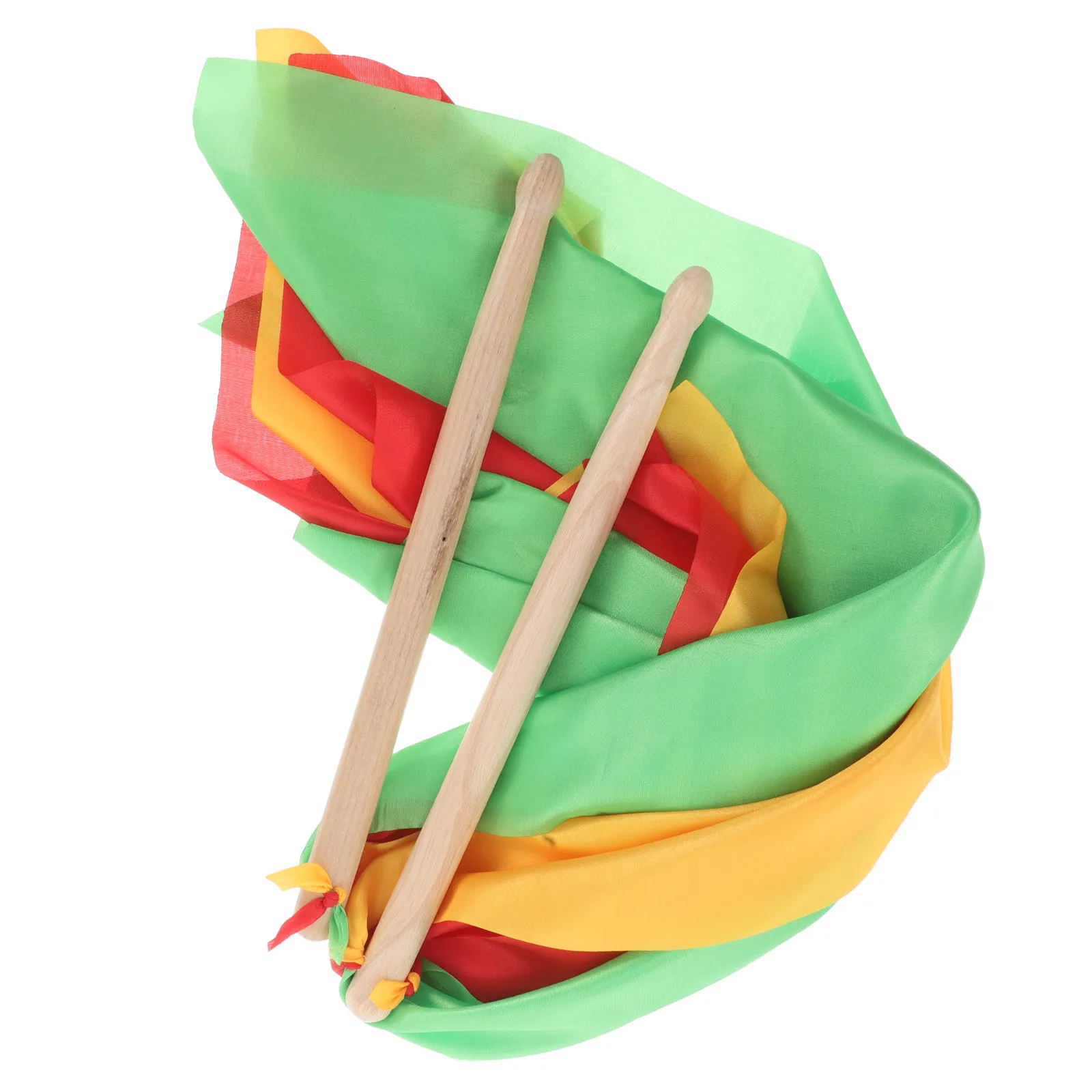 1Pair Sturdy Wood Waist Drumsticks Colorful Red Yellow Green Streamers for Children Beginners Drummers Rhythmic Gymnastics Dance