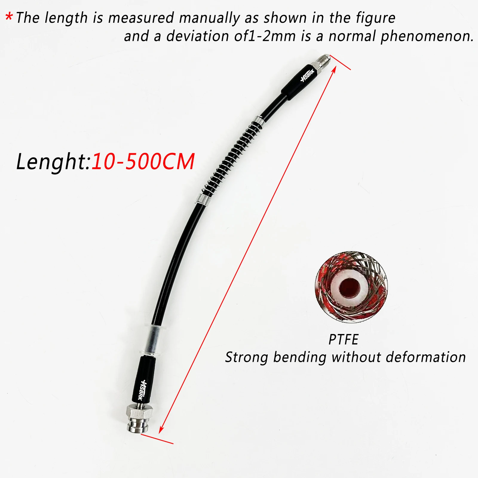 10-500CM M10 * 1,0 mm 0 ° /90 °   Conector de manguera suelta de aceite de freno giratorio, manguera de freno de PTFE trenzada de acero inoxidable para motocicleta