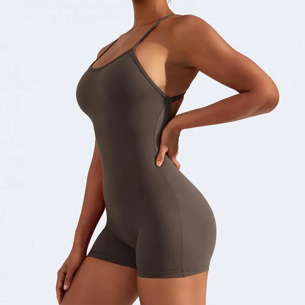 Ribbed Romper Backless Romper Stylish Women's Summer Yoga Romper with Cross Back Design High Elasticity Soft for Beach