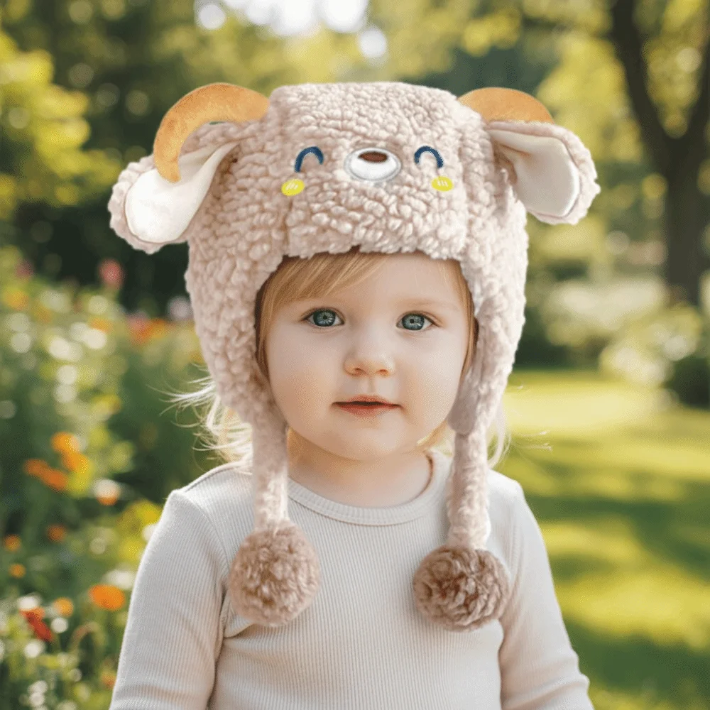 

Cartoon Lamb Beanie Caps Thickened Kawaii Children's Pullover Hats Keep Warm Windproof Baby Ear Protection Hat Autumn and Winter