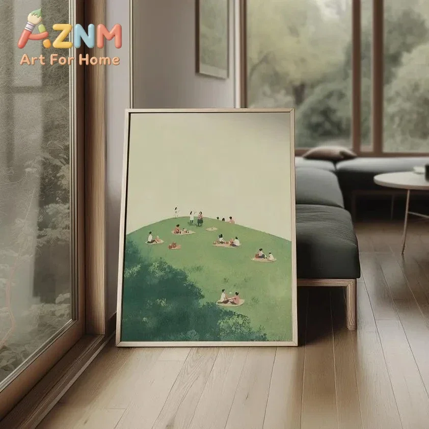 1pc frameless Minimalist Outdoor Sports Poster, Light Summer Green Leisure Scene, Suitable for Beach House, Home Living Room Dec