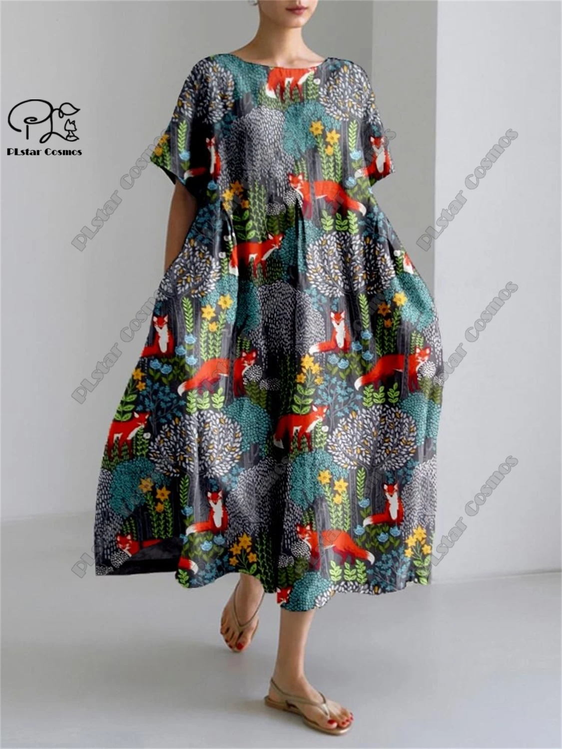 PLstar Cosmos 3D stampato retrò floreale manica corta da donna girocollo abito estivo casual stile vacanza Street Series 16