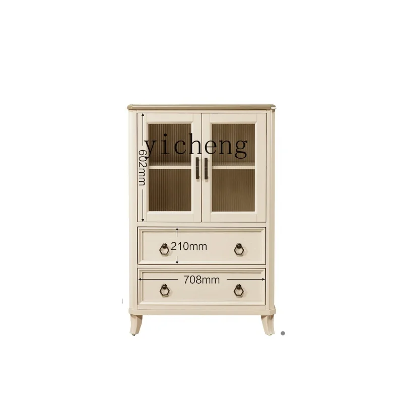 

Tqh White Cream Style Pure Solid Wood Wine Cabinet Living Room Locker Full Log Simple TV Cabinet