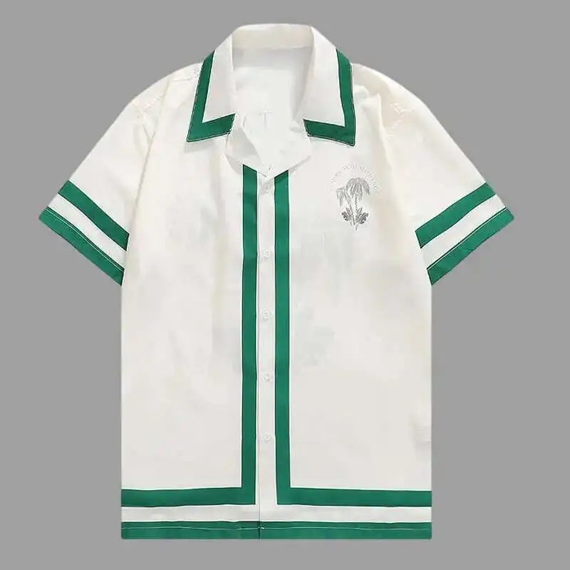Camicia da uomo Casual a maniche corte con stampa retrolettera di colore verde a contrasto camicia Streetwear Camisa Masculina Moda Hombre
