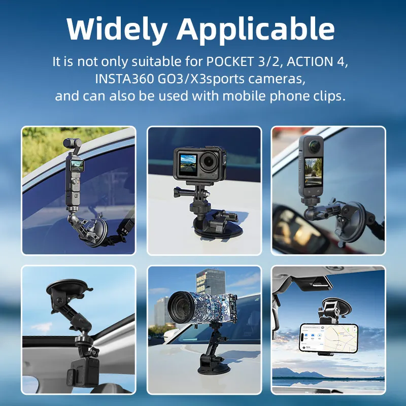 Suction Camera Mount Car Phone Action Camera Holder Hand Pump Suction Cup 360° Adjustable 1/4\