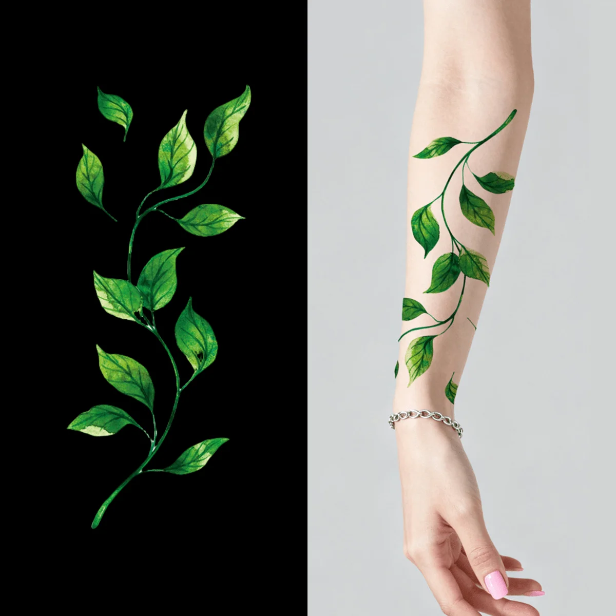 1 Sheet Green Leaves Tattoo Waterproof Sweat Disposable Tattoo Sticker Flowerbow Temporary Tattoo Sticker