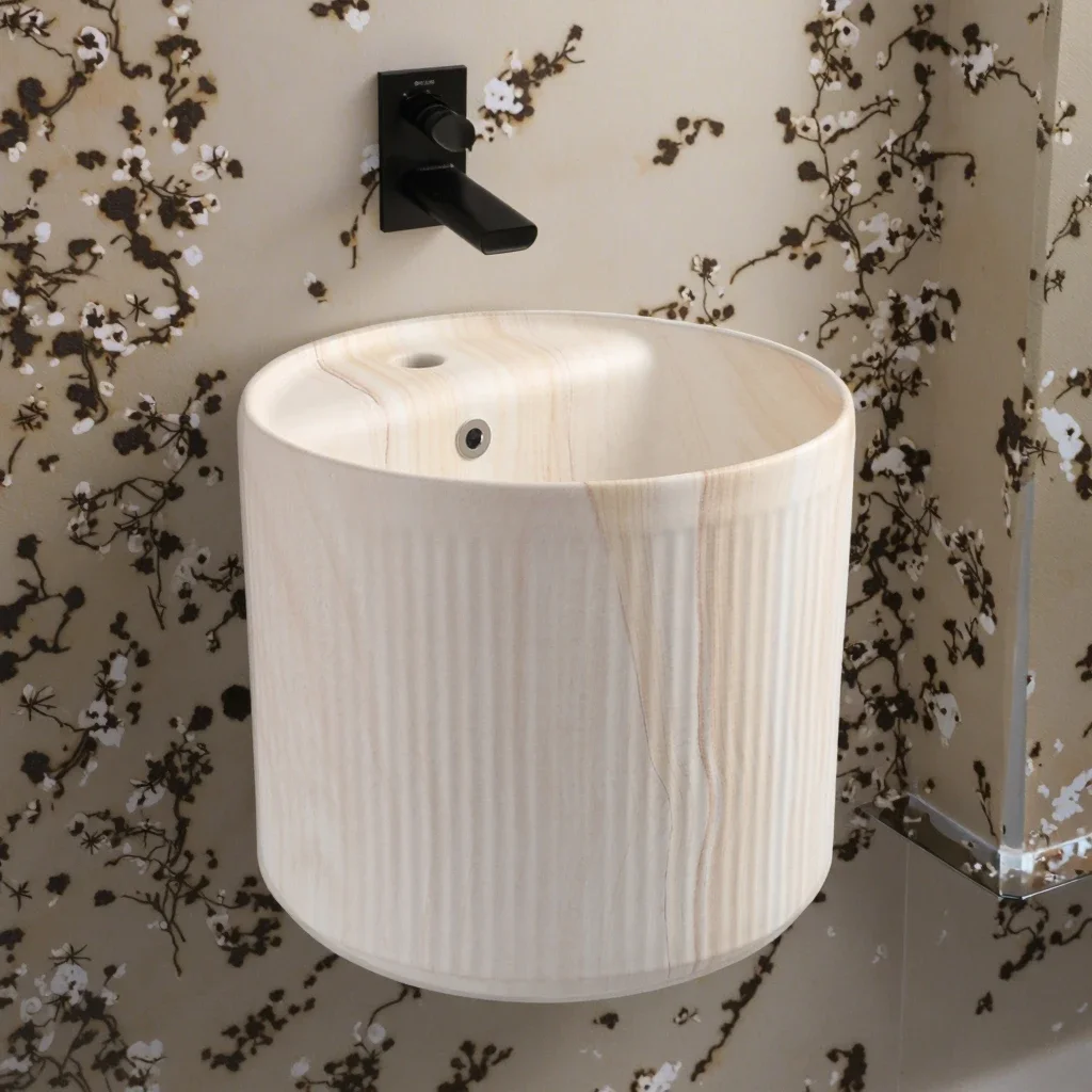 Handmade Ceramic Marble Wall Mounted Basin Modern Design Wall Hung Hand Wash Sink for Hotel Bathroom Use