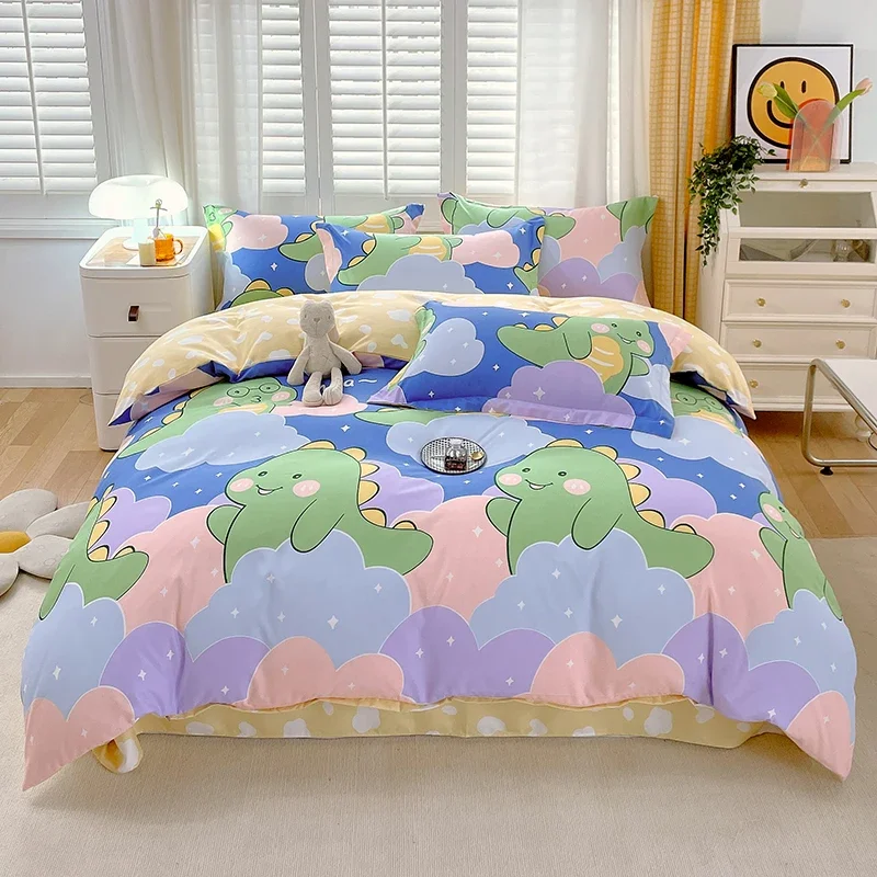 Dinosaur Duvet Cover Kids Boys Dinos Thick Comforter Covers for Teens Kawaii Cartoon Bedding with Zipper Closure Ties Home Decor