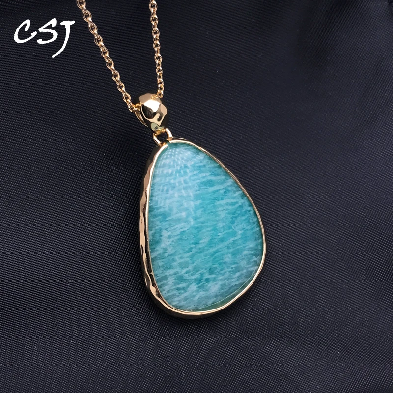 100% Natural Amazonite Pendant Yellow Gold Gemstone 22*30mm Necklace for Women Wedding Party Trendy Jewelry Gift