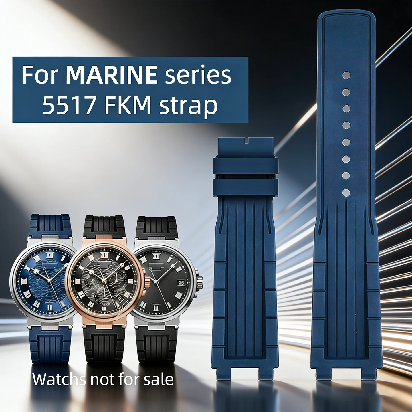 

Ремешок MARINE 5517 из фторкаучука, сине-черный, с особым вогнутым и выпуклым профилем, высококачественный сменный ремешок из FKM-резины для часов Breguet