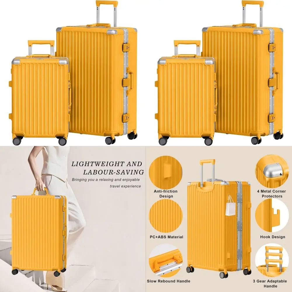 

2-Piece Aluminum Frame Luggage Set: Carry-On & Checked Suitcase with PC-ABS Shell, TSA Lock, No Zipper (Orange, 20/28)